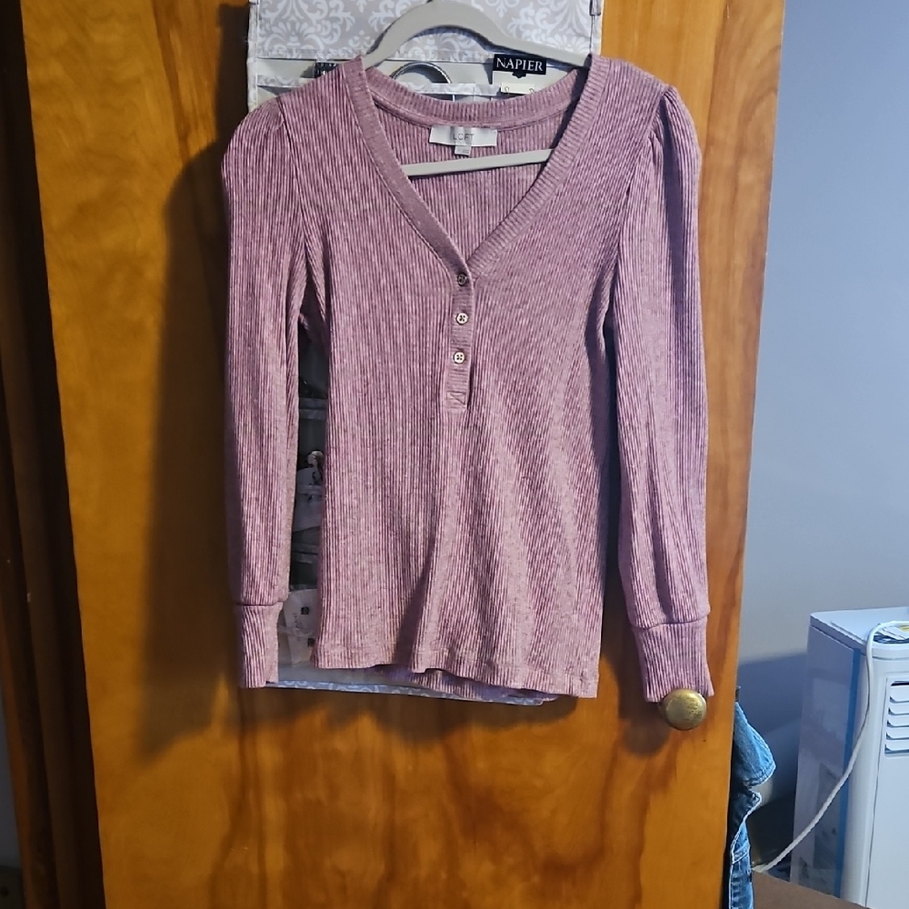 LOFT Dusty Pink Ribbed Knit Top